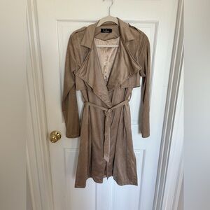 Lulu's Velvet Wrap Trench Coat - Camel - S/M